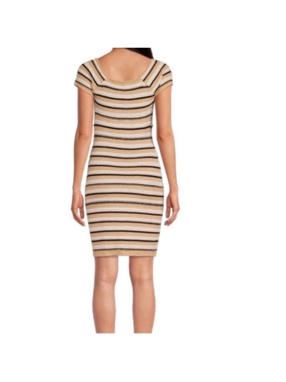 Madden NYC Crochet Knit Neutral Striped Mini Dress M| Coastal Cowgirl Boho Indie - Picture 6 of 16